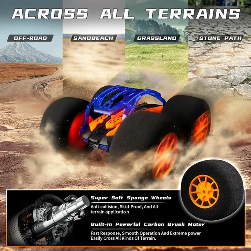Miniatura 5 de Coches de acrobacias RC de interior con control remoto y juguetes con ruedas suaves, coches RC para niños, interior y exterior, con faro LED