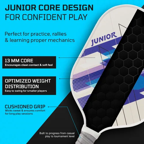Miniatura 7 de PicklePro Junior - Paleta de pickleball juvenil con cubierta, pala ligera de fibra de vidrio para principiantes y jugadores jóvenes, agarre Malibu V2