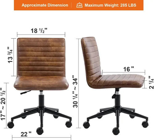 Miniatura 2 de Furnimart Silla de escritorio de oficina sin brazos, silla de tareas, silla de trabajo tapizada de piel sintética, silla de escritorio
