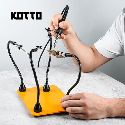 Miniatura 8 de Fstop Labs Herramienta de soldadura de tercera mano, soporte para PCB, cuatro brazos metálicos flexibles con base magnética, manos que ayudan a