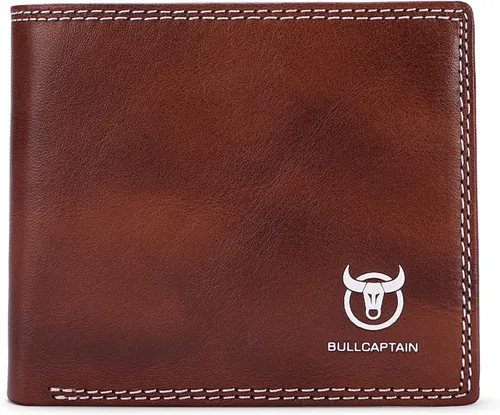 LUKZIJAES Billetera de cuero genuino para hombre, con bloqueo RFID, delgada, plegable, bolsillo frontal, #3-Café, Vintage