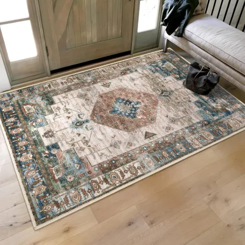 Miniatura 44 de Collive Tapete lavable para puerta de interior, antideslizante, alfombra de entrada retro de 20 x 32 pulgadas, tapete de entrada de absorción Multi