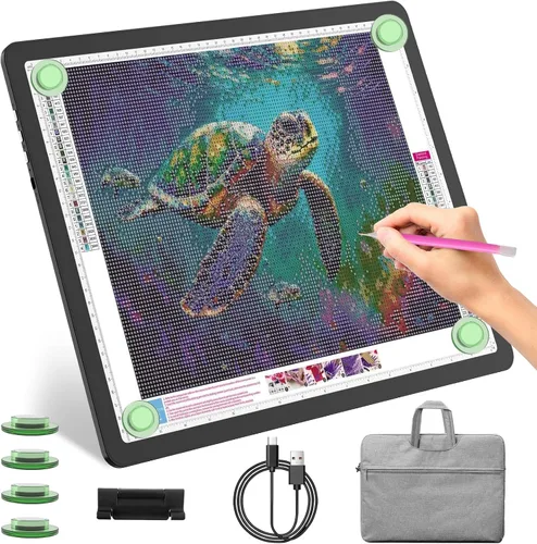Miniatura 10 de YINGWOND Almohadilla de luz recargable A3 para pintura de diamantes con batería de 4000 mAh, botones físicos laterales, tablero de luz de arte