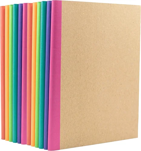 Miniatura 13 de PAPERAGE Paquete de 6 cuadernos de composición, 120 páginas, cubierta de papel kraft con lomo de tono de joya, papel rayado con rayas