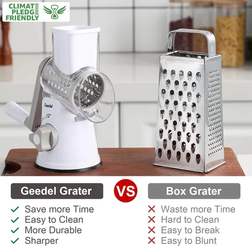 Miniatura 2 de Rallador de queso giratorio Geedel, rallador de mandolina de cocina para vegetales con 3 cuchillas intercambiables, rallador giratorio fácil