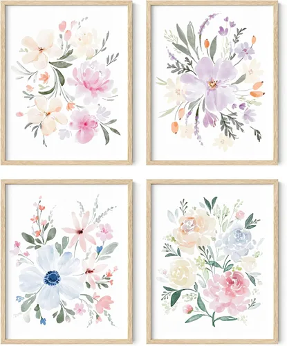 Miniatura 30 de HAUS AND HUES Arte de pared floral gris, juego de 4 pósteres de plantas para pared vintage, impresiones botánicas, cuadros de flores en blanco