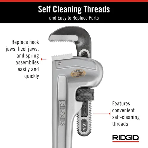 Miniatura 6 de RIDGID 31105 Llave de tubo recta de aluminio modelo 824, llave de fontanería de 24 pulgadas, gris