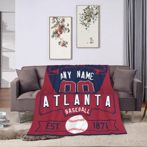 Miniatura 20 de Manta personalizada para fanáticos de la cama, regalo de béisbol, ciudad, invierno, verano, manta de forro polar con nombre y número personalizados