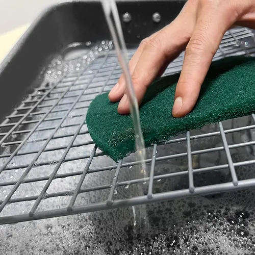 Miniatura 5 de Sartén para asar con estante antiadherente para hornear con asa, de acero al carbono, para asar pavo, pollo, verduras, carne de res, mariscos, Rojo