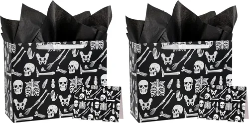 Miniatura 8 de WRAPAHOLIC Bolsa de regalo grande de esqueleto de Halloween con papel de seda y tarjeta, 10 x 5 x 13 pulgadas, bolsa de papel de esqueleto