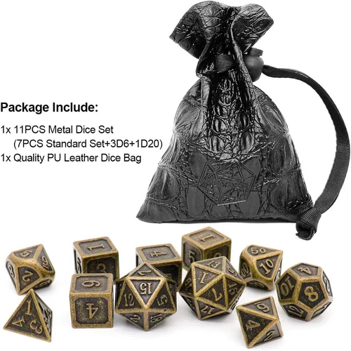 Miniatura 2 de Haxtec - Juego de dados metálicos para Calabozos y Dragones (DND, D&D), 7 unidades con dados de 20, 12, 10, 8, 6 y 4 para juegos de rol de mesa
