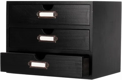 Miniatura 20 de Caja de almacenamiento de madera, organizador de escritorio rústico con 3 cajones, accesorios de escritorio de oficina, estante grande
