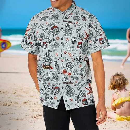 Miniatura 2 de Funny Guy Mugs Mens Hawaiian Print Button Down Short Sleeve Shirt