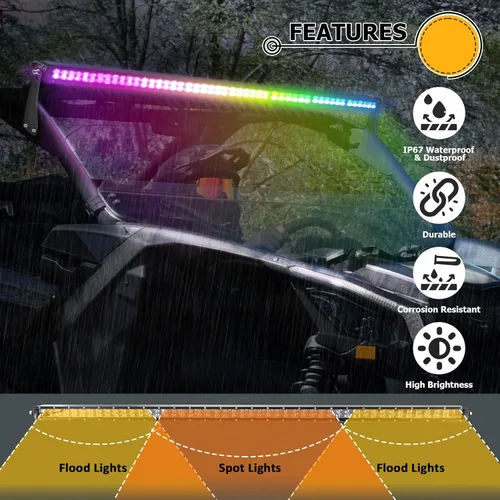 Miniatura 4 de WeiSen - Kit de barra de luz LED RGBW de 50 pulgadas y 288 W, compatible con Can Am Maverick X3 Max 2017-2025 Kit de arnés de cableado, soporte