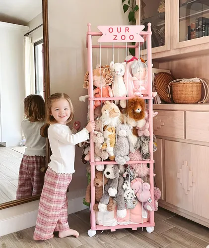 Miniatura 4 de Mloong Almacenamiento en zoológico de animales de peluche, animal de peluche de madera rosa, regalo para guardería, sala de juegos, dormitorio