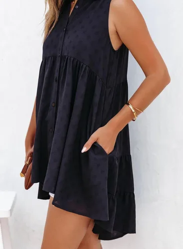 Miniatura 3 de Dokotoo Blusa sin mangas con botones y cuello en V para mujer, plisada, informal, holgada