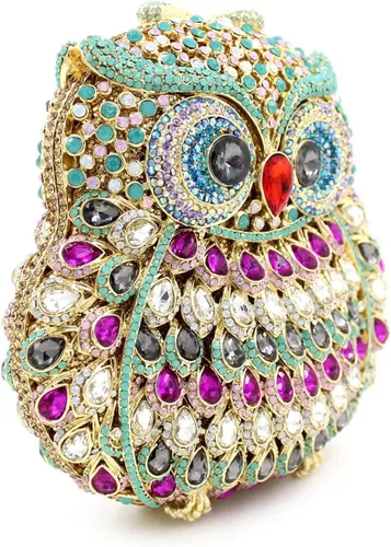 Miniatura 4 de UMREN Lindo bolso de mano de búho para mujer, bolso de noche de cristal, bolso de lujo con diamantes de imitación para boda y fiesta