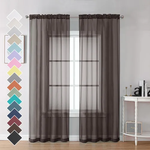Miniatura 192 de OVZME - Cortinas traslúcidas blancas de 45 pulgadas de largo, 2 paneles, cortinas de gasa con bolsillo para barra para ventanas pequeñas, cada una
