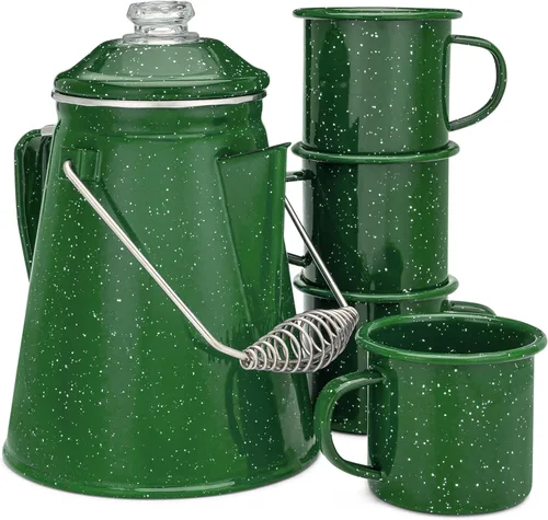 Miniatura 10 de COLETTI Juego Clásico de Cafetera Percoladora de Esmalte y Tazas — La Cafetera de Camping Más Nostálgica, Ahora Modernizada