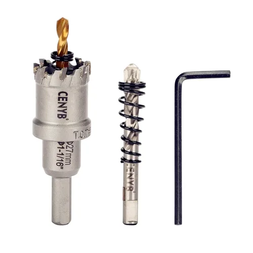Miniatura 71 de 10 piezas (16-54 mm) Kit de sierra perforadora de carburo TCT para metales duros. Incluye 2 brocas de titanio, 1 broca piloto escalonada y 2 llaves