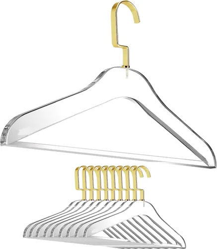 Miniatura 15 de Designstyles - Perchas de acrílico transparente, paquete de 10 organizadores de armario elegantes y resistentes con ganchos de acero cromados, Negro
