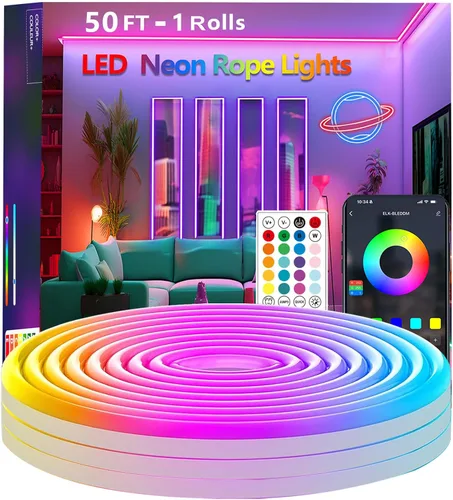 Miniatura 10 de Cuerda de luces de neón de 20 pies, cuerda de luces LED flexible con aplicación/control remoto, múltiples modos de luces de cuerda, IP65 impermeable
