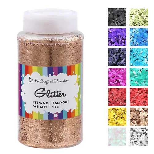 Miniatura 37 de Brillantina gruesa, 18 frascos de colores surtidos para manualidades, cuerpo, maquillaje y purpurina para uñas.
