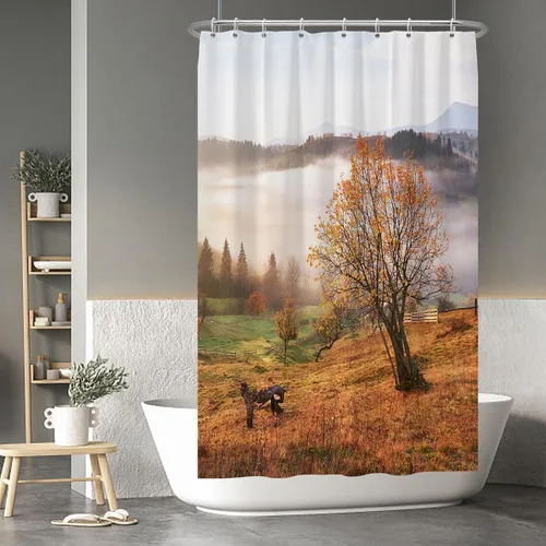 Miniatura 133 de Cortina de ducha de fantasma y gato negro para niños, 36 x 72 pulgadas, espeluznante y bonita, cortina de baño de Halloween con 6 ganchos, cortina