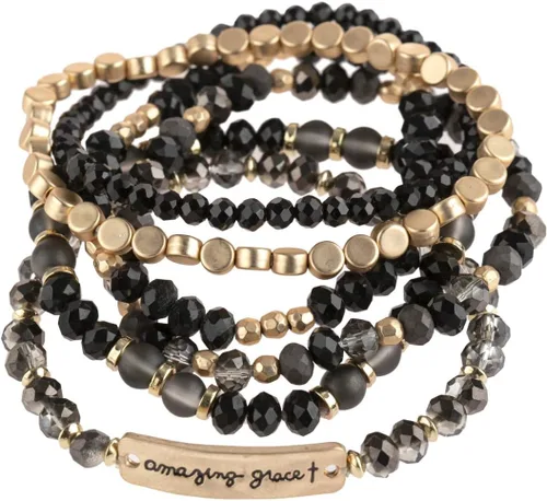 Miniatura 3 de RIAH FASHION Pulseras inspiradoras apilables con cuentas multicapa, piedra natural, hilo elástico drusa, brazalete de oración con cruz cristiana