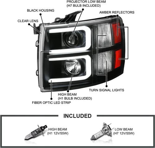 Miniatura 3 de SPEC-D TUNING Faros delanteros de proyector de tubo LED negro compatibles con Chevy Silverado 1500 2007-2013, Chevy Silverado 2500HD / 3500HD
