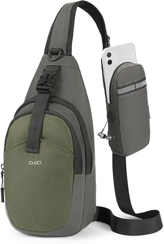 CLUCI Bandolera para hombre, bandolera, cangurera, mochila para el pecho, multiusos para viajes, senderismo, ciclismo, camping, 0-1 Verde