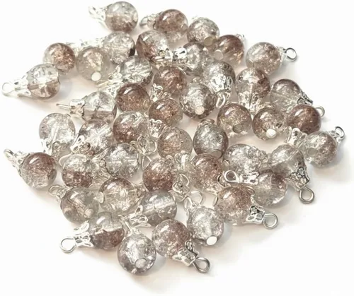 Miniatura 2 de 30pcs Handcrafted Crackle Glass Beads Drops w/Silver Wire & Bead Cap ~Jewelry Making~ (Army Green)