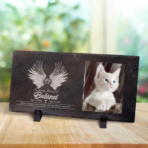 Miniatura 32 de Farfume Piedras conmemorativas personalizadas para mascotas con foto y texto Marcadores personalizados para tumbas para mascotas Lápidas