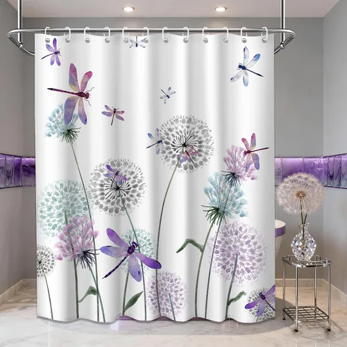 Miniatura 83 de Cortina de ducha floral para primavera y verano, flores silvestres, flores y mariposas, decoración de baño, tela impermeable con ganchos, 70