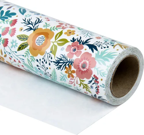 Miniatura 15 de WRAPAHOLIC Papel de regalo floral reversible, mini rollo, 17 pulgadas x 33 pies, diseño floral morado para bodas, cumpleaños, día de San Valentín