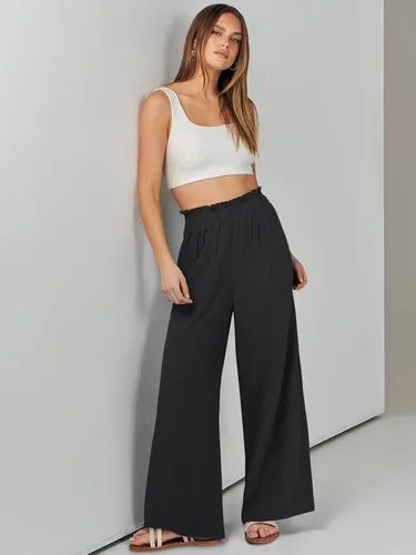 Miniatura 6 de ANRABESS Pantalones palazzo de lino para mujer, estilo casual, holgados, cintura alta, pierna ancha, pantalones de playa con bolsillo