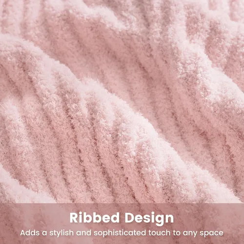 Miniatura 8 de Snuggle Sac Manta de Punto Rosa para Sofá, Mantas Suaves y Acogedoras con Ribete Esponjoso para Mujeres, Mantas de Microfibra Cálidas y Lindas