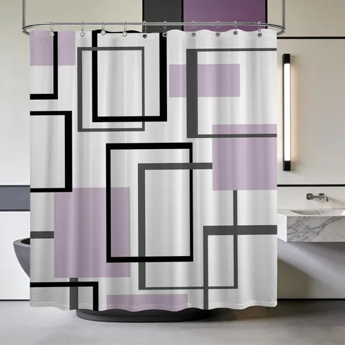 Miniatura 16 de Cortina de Ducha en Blanco y Negro Geométrica Cortinas de Ducha para Decoración de Baños de Hombres Juego de Cortina de Baño en Negro Blanco y Gris