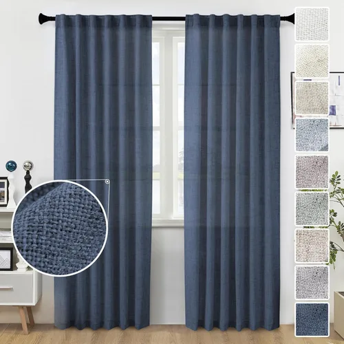 Miniatura 25 de Cortinas de lino 92 pulgadas de largo, juego de 2 paneles con bolsillo para barra, lengüeta trasera, cortinas transparentes para ventanas