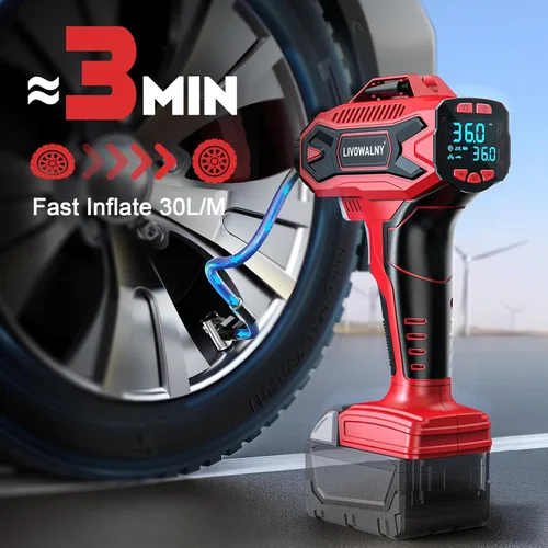 Miniatura 4 de Compresor de aire para inflador de neumáticos, compatible con batería Milwaukee de 18 V, bomba de aire eléctrica portátil inalámbrica LIVOWALNY
