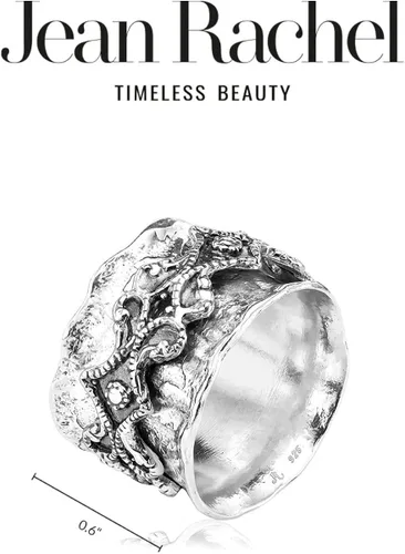 Miniatura 5 de JEAN RACHEL JEWELRY Anillo giratorio de plata de ley 925 para mujeres y hombres, banda de encaje llamativo, oxidado, estilo vintage, hipoalergénico