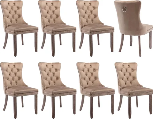 Miniatura 45 de Juego de 2 sillas de comedor modernas, sillas de comedor tapizadas acolchadas con patas de madera maciza, silla de cocina de tela de lino beige