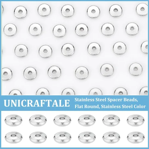 Miniatura 5 de PH PandaHall - 100 cuentas espaciadoras de acero inoxidable con agujero de 0.069 pulgadas, planas, redondas, sueltas, cuentas espaciadoras de metal