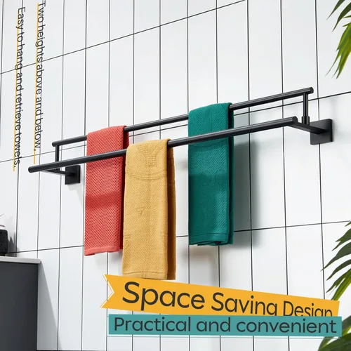 Miniatura 6 de KOKOSIRI Toalleros de baño de 36 pulgadas, rieles dobles para toallas, portatollas negro mate extralargo para cocina, inodoro, acero inoxidable