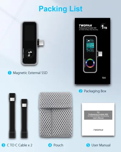 Miniatura 8 de TWOPAN - SSD portátil magnético para iPhone para grabación de video ProRes 4K 60fps, 1TB de almacenamiento externo super para iPhone 17/16 Pro/Pro