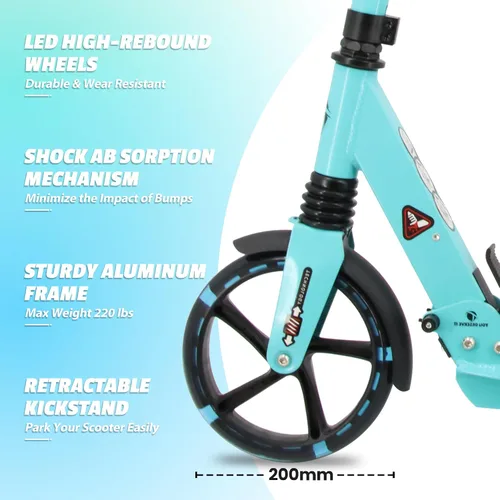 Miniatura 5 de Scooter para niños a partir de 8 años, adolescentes y adultos, scooter ligero con correa de transporte de altura ajustable equipado con freno