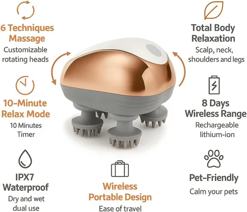 Miniatura 2 de Masajeador eléctrico del cuero cabelludo para el crecimiento del cabello y el alivio del estrés, regalo para mujeres, hombres, padres y mascotas