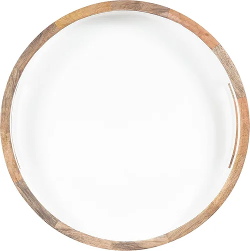 Miniatura 8 de Kate and Laurel Ehrens - Bandeja de madera bohemia, 15 pulgadas de diámetro, natural y blanco, bandeja redonda para decoración de transición