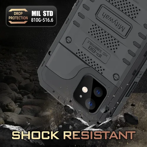 Miniatura 2 de Mitywah Funda impermeable para iPhone 12, resistente a prueba de golpes, con protector de pantalla integrado, funda de metal de protección submarina