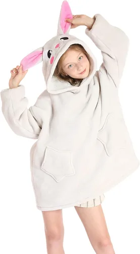 Miniatura 13 de Manta de gran tamaño con capucha para niños, manta Sherpa para niños y adolescentes, sudadera gigante con capucha esponjosa